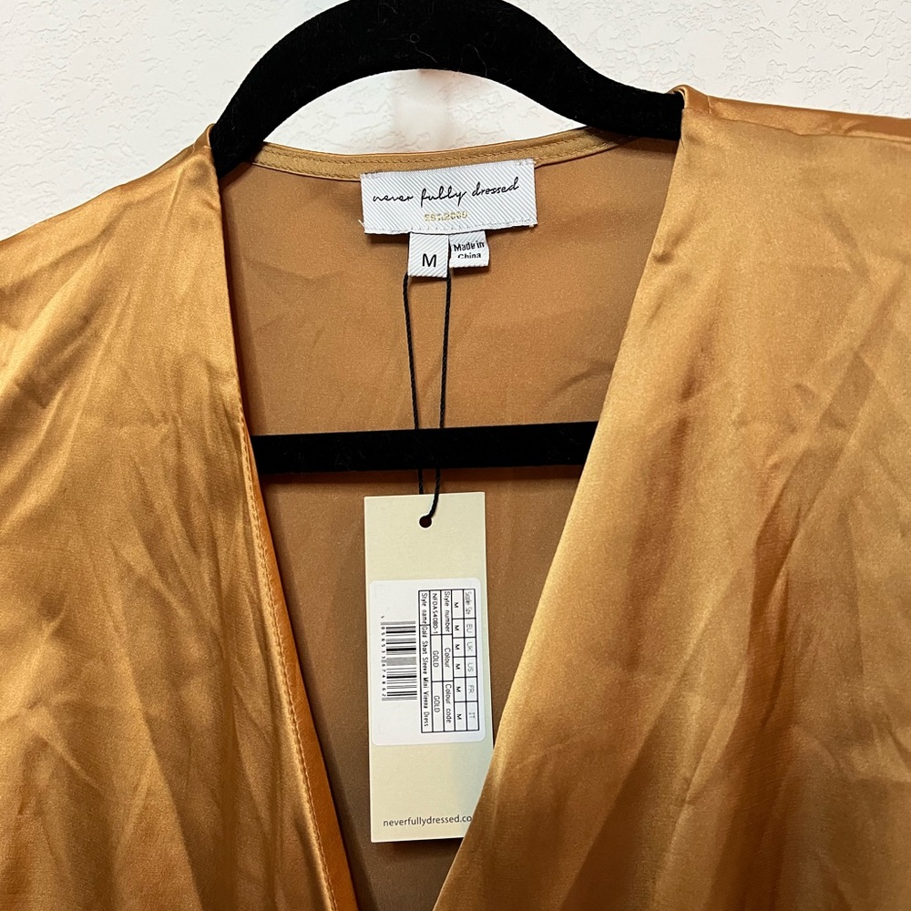 Never Fully Dressed Gold Mini Sheath Dress with Flutter Sleeves - Picture 2 of 4
